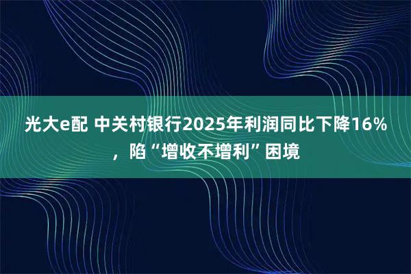 光大e配 中关村银行2025年利润同比下降16%，陷“增收不增利”困境